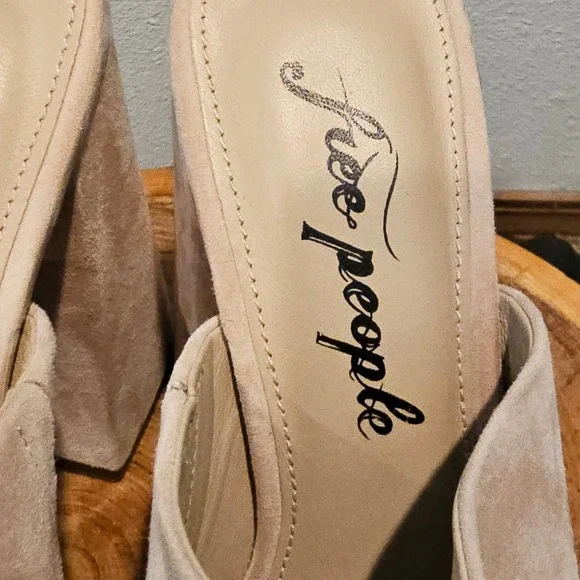 Free People Suede Platform Block Heel Mules Tan Square Toe 38 0004123152 - Picture 4 of 9